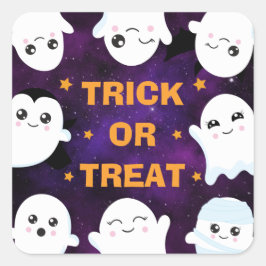 Niedlicher Halloween-Geistertrick oder -Treat Quadratischer Aufkleber
