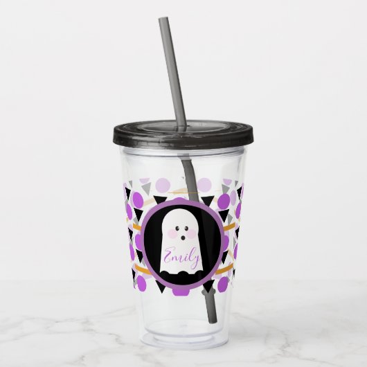 Niedlicher Halloween Ghost Mit Monogramm Name Acryltrinkbecher (Links)