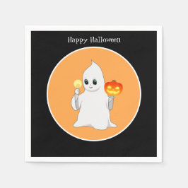 Niedlicher Halloween Ghost & Pumpkin auf Black & O Serviette