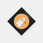 Niedlicher Halloween Ghost & Pumpkin auf Black & O Serviette (Ecke)