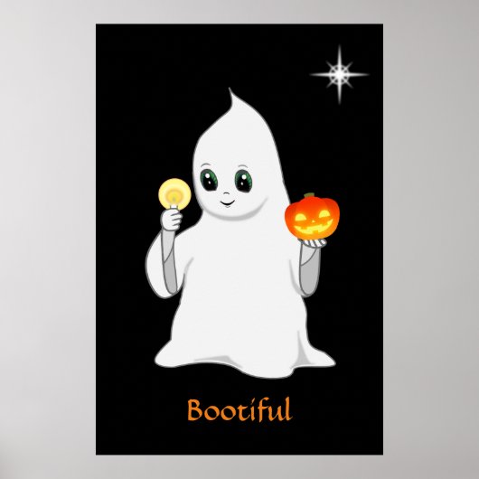 Niedlicher Halloween Ghost & Pumpkin auf Black Poster (Vorne)