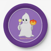 Niedlicher Halloween Ghost & Pumpkin auf Lila Pappteller (Vorderseite)