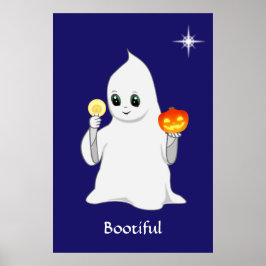 Niedlicher Halloween Ghost & Pumpkin auf Navy Blue Poster