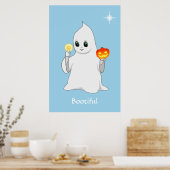 Niedlicher Halloween Ghost & Pumpkin on Light Blue Poster (Küche)