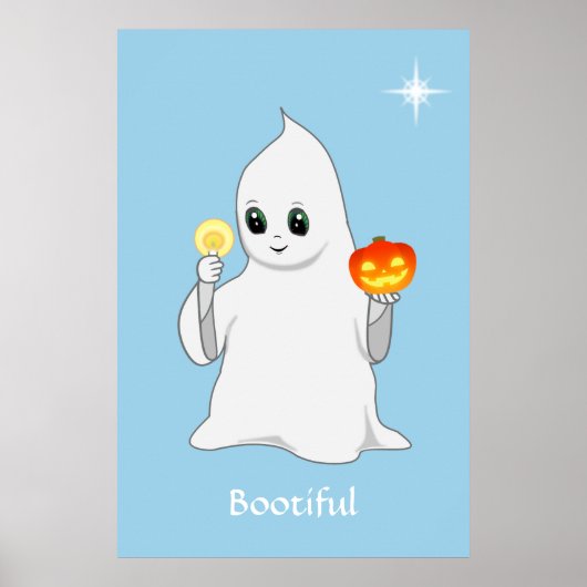 Niedlicher Halloween Ghost & Pumpkin on Light Blue Poster (Vorne)