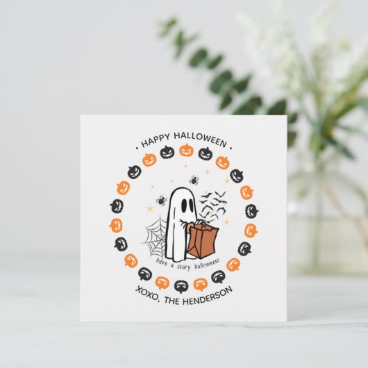 Niedlicher Halloween Ghost Round Sticker Trick ode Einladung (Stehend Vorderseite)