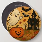 Niedlicher Halloween/Herbst-Geist-Kürbis-Cartoon Button (Vorne & Hinten)