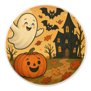 Niedlicher Halloween/Herbst-Geist-Kürbis-Cartoon Keramikknauf
