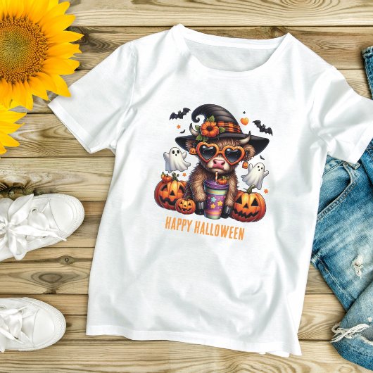 Niedlicher Halloween-Hochlandskaffee Personalisier T-Shirt