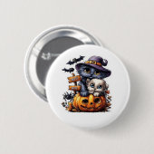 Niedlicher Halloween-Katzenaufkleber - Hexenhut, P Button (Vorne & Hinten)