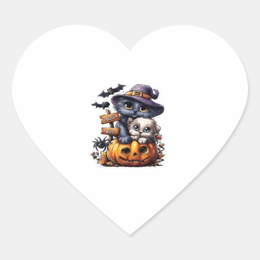 Niedlicher Halloween-Katzenaufkleber - Hexenhut, P Herz-Aufkleber (Vorderseite)