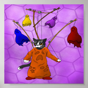 Niedlicher Halloween-KatzenHalloween-Puppenmeister Poster