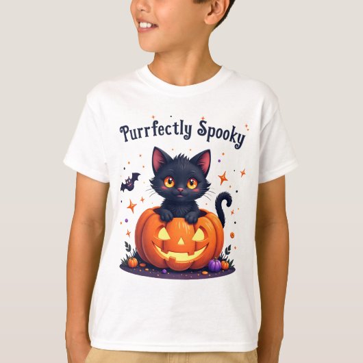 Niedlicher halloween kitten Kürbisdesign T - Shirt (Vorderseite)