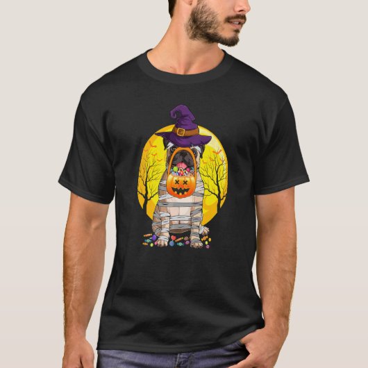 Niedlicher Halloween-Kostüm-Mops Mummy Dog T-Shirt (Vorderseite)