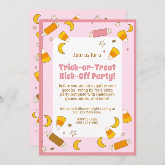 Niedlicher Halloween-Kostümtrick oder Party-Treff Einladung (Vorne/Hinten)
