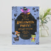 Niedlicher Halloween Llama, Bat, Sloth Party Einladung (Stehend Vorderseite)