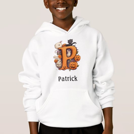 Niedlicher Halloween Monogram Letter P Hoodie (Vorderseite)
