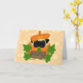 Niedlicher Halloween Mops Pugkin Pumpkin Karte (Gelbe Blume)