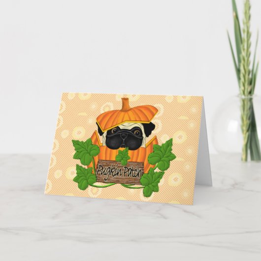 Niedlicher Halloween Mops Pugkin Pumpkin Karte (Vorderseite)
