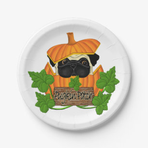 Niedlicher Halloween Mops Pugkin Pumpkin Pappteller