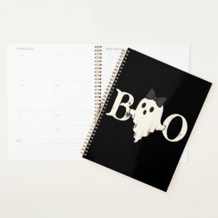 Niedlicher Halloween-Planer - "Boo"-Geist mit Bow Planer