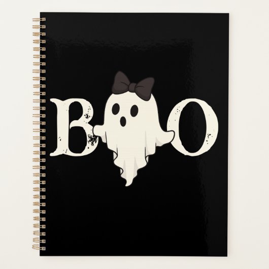 Niedlicher Halloween-Planer - "Boo"-Geist mit Bow Planer (Vorderseite)