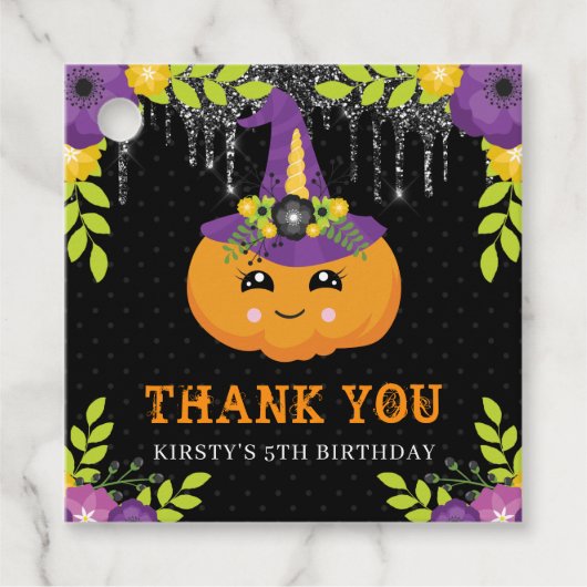 Niedlicher Halloween Pumpkin Floral Geburtstag Geschenkanhänger (Vorderseite)