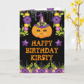 Niedlicher Halloween Pumpkin Floral Happy Geburtst Karte (Gelbe Blume)