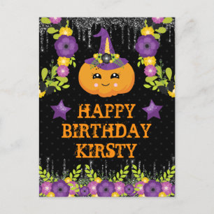 Niedlicher Halloween Pumpkin Floral Happy Geburtst Postkarte
