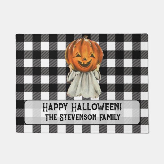 Niedlicher Halloween Pumpkin Ghost Familienname Fußmatte (Vorderseite)