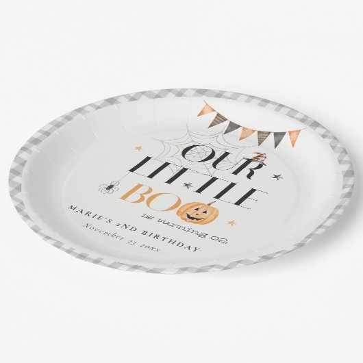 Niedlicher Halloween Pumpkin Little Boo Kindergebu Pappteller (Schrägansicht)