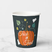 Niedlicher Halloween Pumpkin und Geistertrick oder Pappbecher (Rückseite)