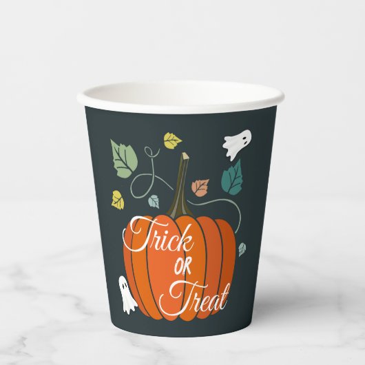 Niedlicher Halloween Pumpkin und Geistertrick oder Pappbecher (Vorderseite)