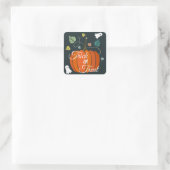 Niedlicher Halloween Pumpkin und Geistertrick oder Quadratischer Aufkleber (Tasche)