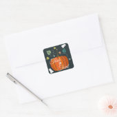 Niedlicher Halloween Pumpkin und Geistertrick oder Quadratischer Aufkleber (Umschlag)
