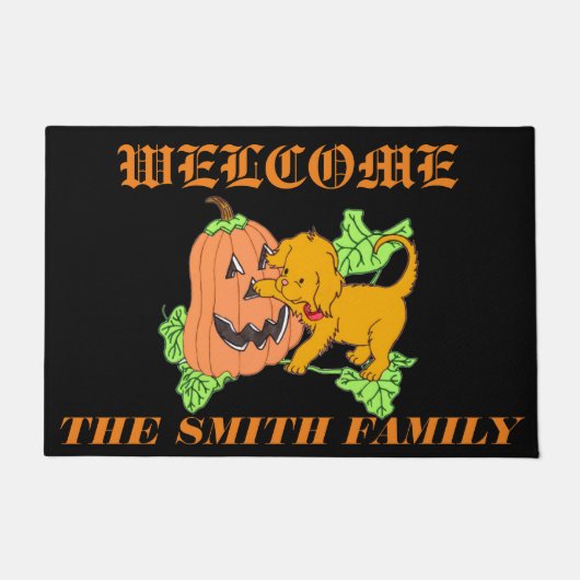 Niedlicher Halloween Pumpkin und Welpe Fußmatte (Vorderseite)