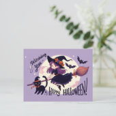 Niedlicher Halloween Pun mit Hexe und Katze Postkarte (Stehend Vorderseite)