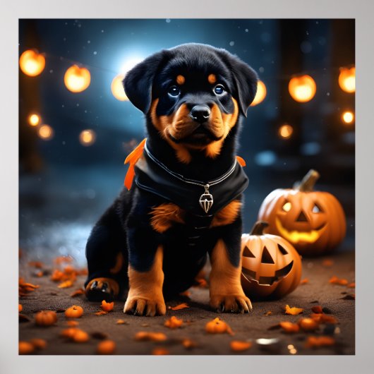 Niedlicher Halloween Rottweiler Welpenhund w Pumpk Poster (Vorne)