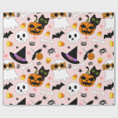 Niedlicher Halloween Seamless Pattern Ghost Cat Pu Geschenkpapier (Flach)