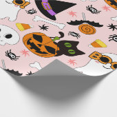 Niedlicher Halloween Seamless Pattern Ghost Cat Pu Geschenkpapier (Ecke)