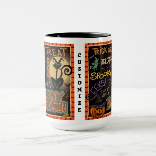 Niedlicher Halloween Spook Cat Fun Pumpkin individ Tasse (Zentrum)