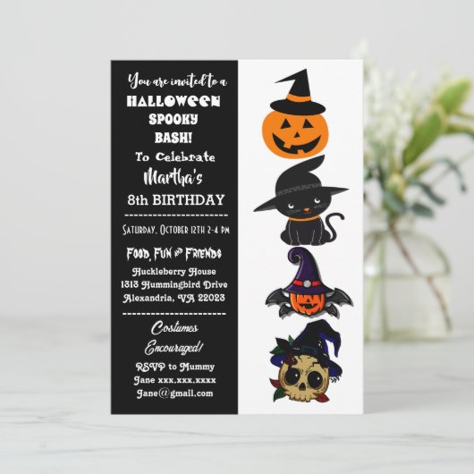 Niedlicher Halloween Spooky Bash Jack Black Cat Ge Einladung (Stehend Vorderseite)