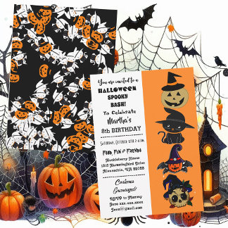Niedlicher Halloween Spooky Bash Jack Black Cat Ge Einladung