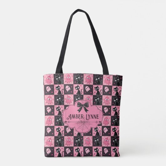 Niedlicher Halloween-Trick oder Treat-Geister und Tasche (Rückseite)