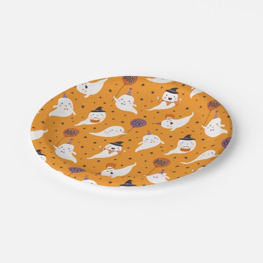 Niedlicher Halloween Trick oder Treat Ghosts Pappteller (Schrägansicht)