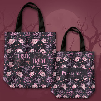 Niedlicher Halloween Trick oder Treat Spinnen und Tasche
