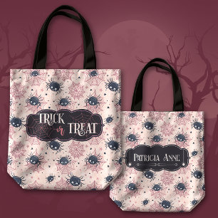 Niedlicher Halloween-Trick oder Treat Spinnen und  Tasche