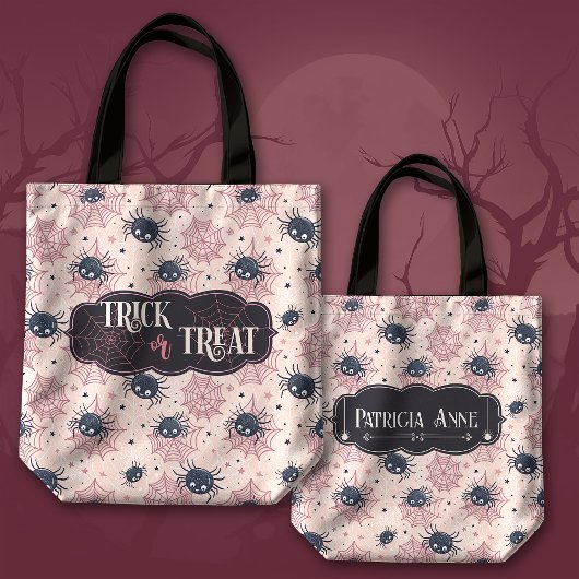 Niedlicher Halloween-Trick oder Treat Spinnen und  Tasche