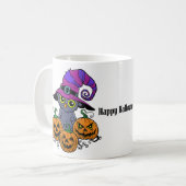 Niedlicher Halloween-Uhu und Kürbiskins-Spaß Kaffeetasse (Vorderseite Links)