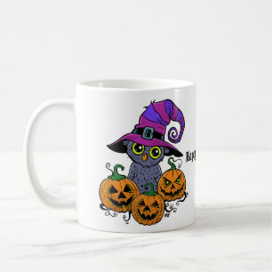 Niedlicher Halloween-Uhu und Kürbiskins-Spaß Kaffeetasse